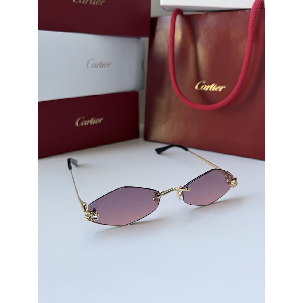 CARTIER Panthere De Cartier Sunglasses CT0433S 004 Gold Violet Lens AUTHENTIC - Picture 8 of 13